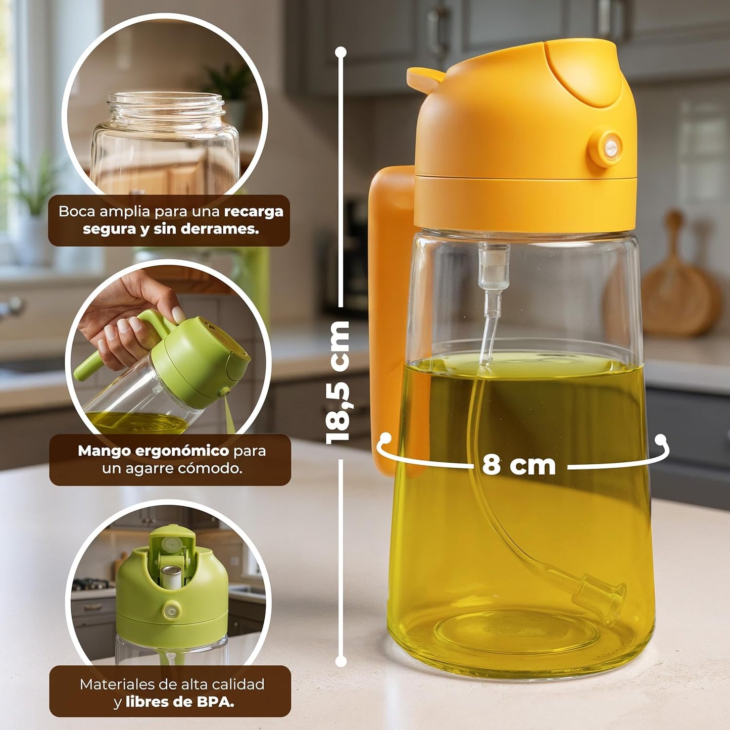 OILMATE - ACEITERA DE VIDRIO CON ATOMIZADOR 2 EN 1 + ENVÍO GRATIS