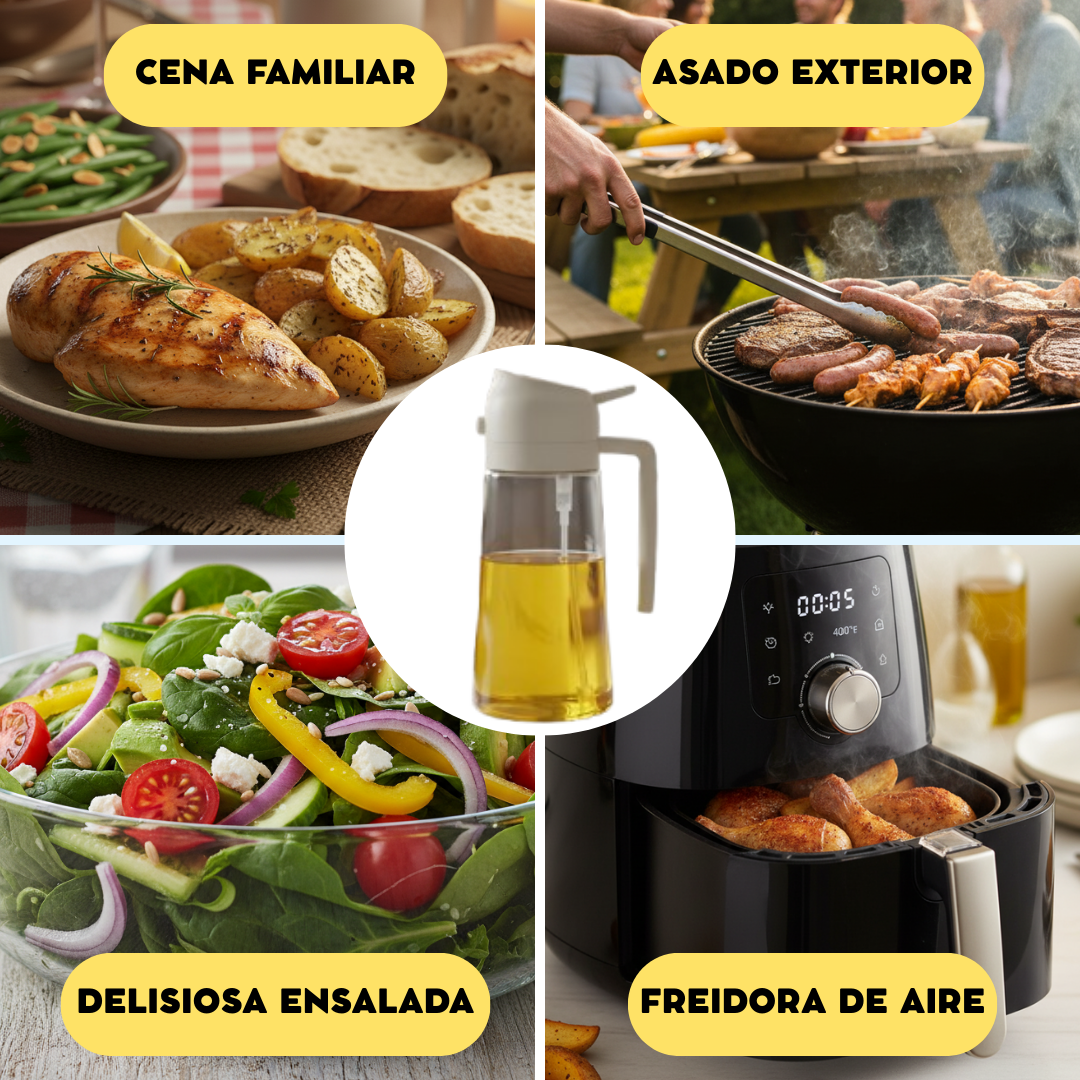 OILMATE - ACEITERA DE VIDRIO CON ATOMIZADOR 2 EN 1 + ENVÍO GRATIS