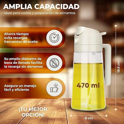 ACEITERA DE VIDRIO CON ATOMIZADOR SIN DERRAMES 2 EN 1 + ENVÍO GRATIS